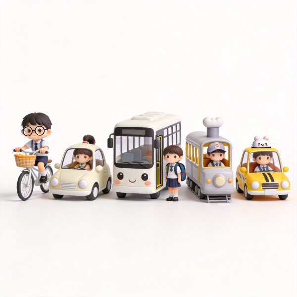 by bike/car/bus/train/taxi单词图片
